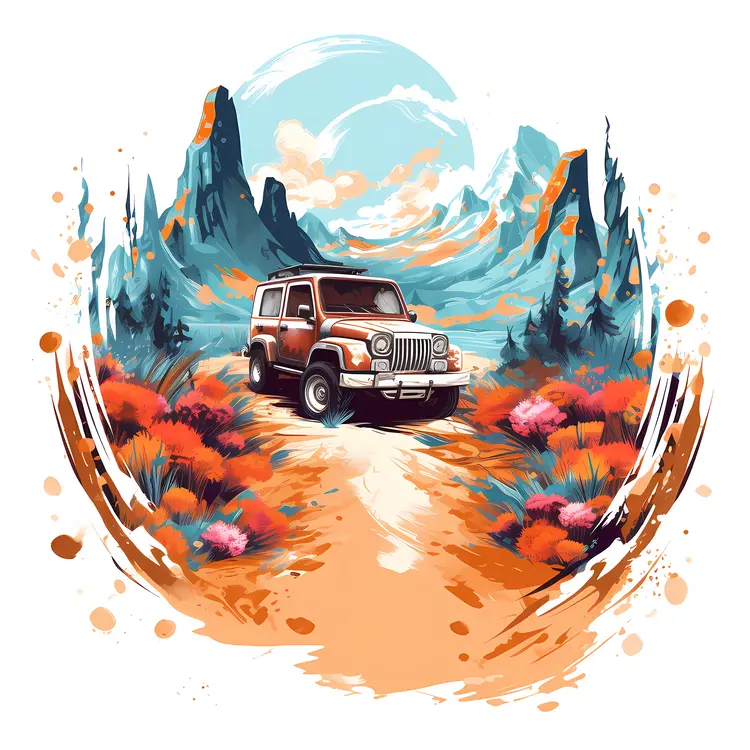 Brown Jeep in Mountainous Landscape