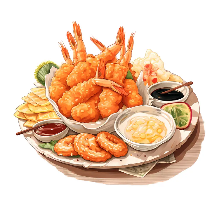 Golden Fried Shrimp with Sauces