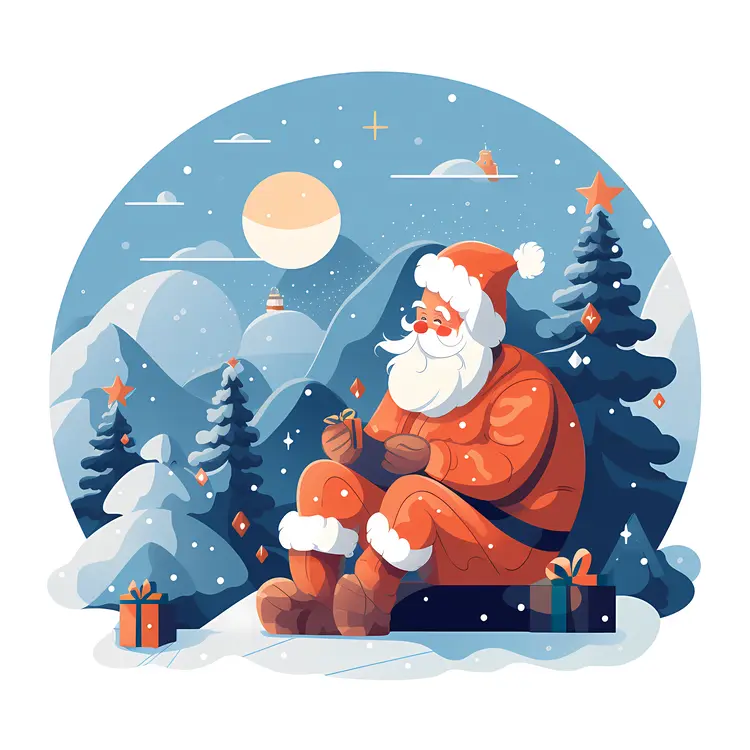 Santa Claus Sitting with Gift