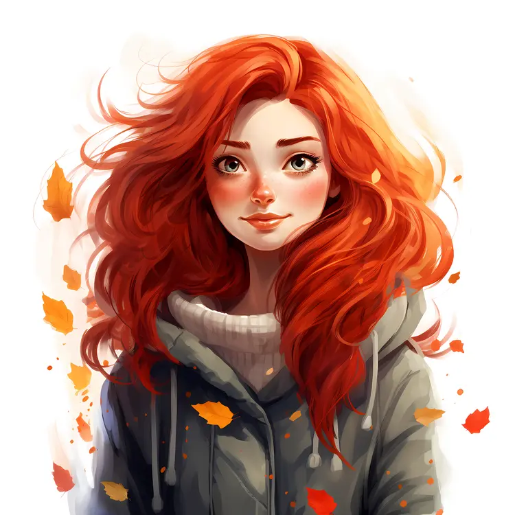 Red-haired girl with autumn leaves