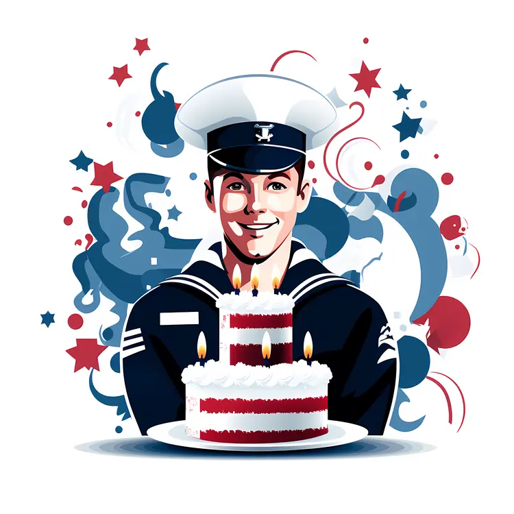 Sailor Holding Birthday Cake