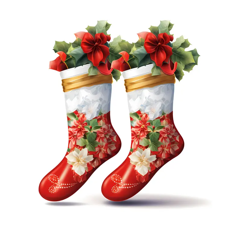 Christmas Stockings with Holly and Bows