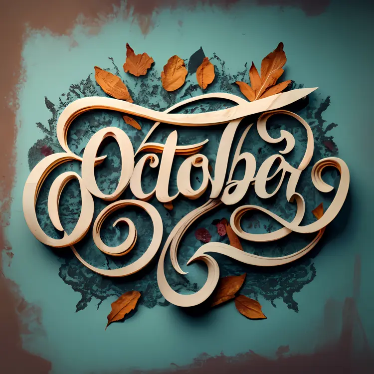 Elegant October Typography with Autumn Leaves