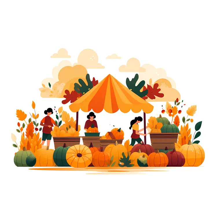 Autumn Market with Pumpkins and Vegetables