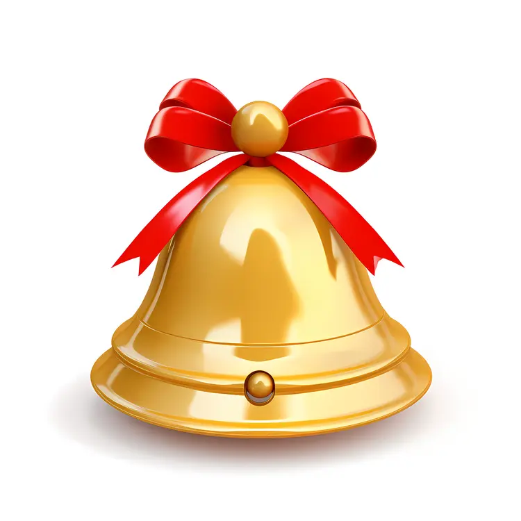 Golden Bell with Red Ribbon for Christmas