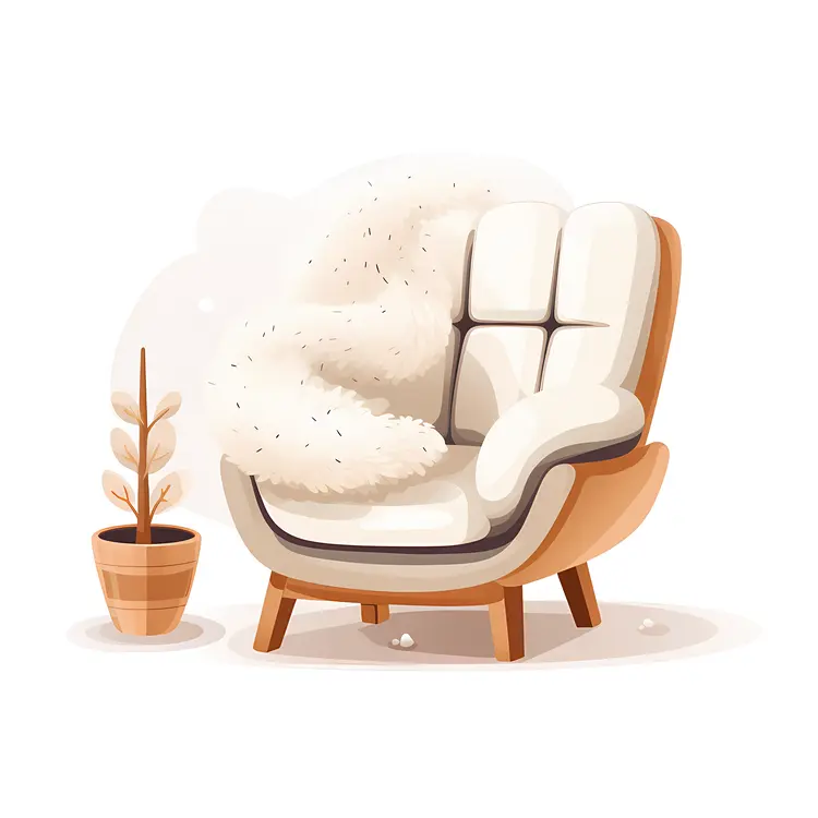 Comfortable White Armchair with Blanket and Plant