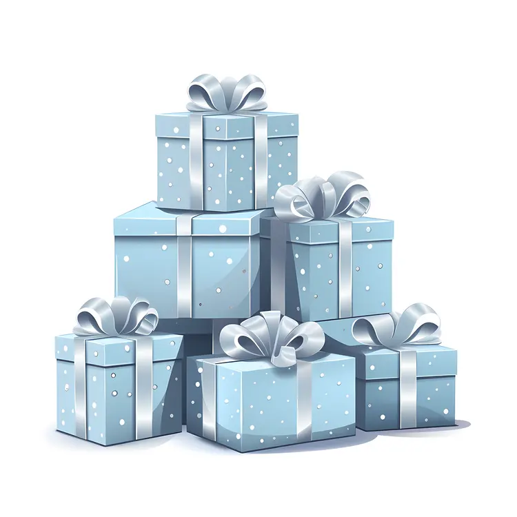 Pile of Blue Gift Boxes with Ribbons