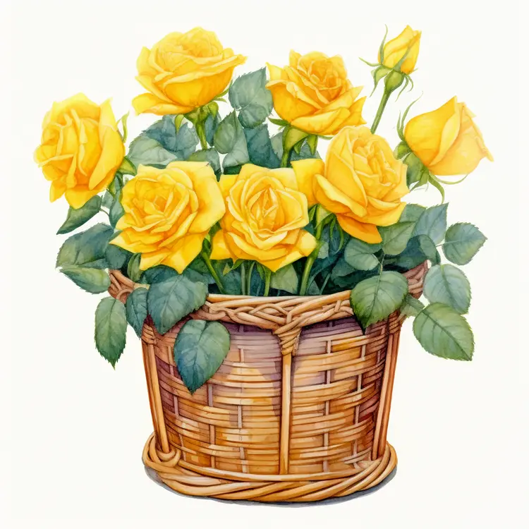 Beautiful Yellow Roses in a Woven Basket