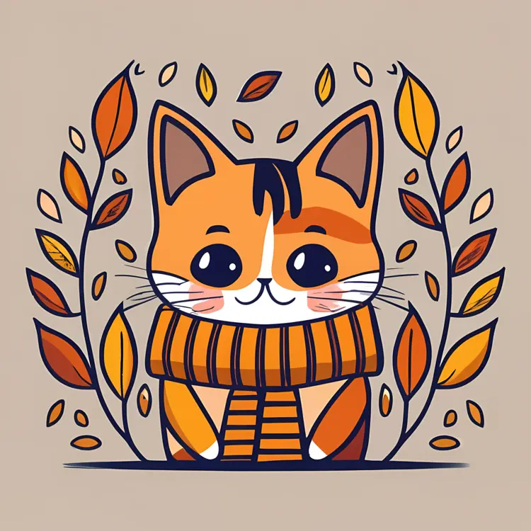 Autumn Cat with Scarf