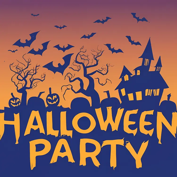 Halloween Party with Haunted House and Bats