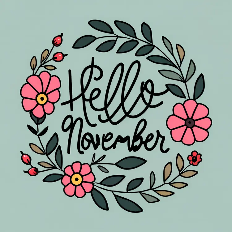 Hello November with Floral Wreath
