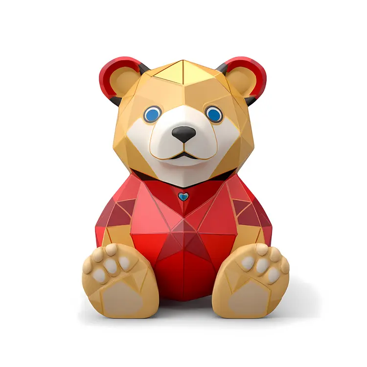 Geometric Bear Toy in Red and Yellow