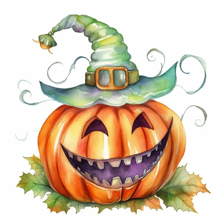 Spooky Pumpkin with Witch Hat for Halloween