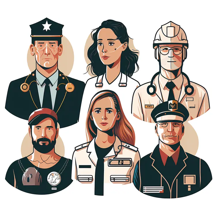 Illustration of Various Professionals in Uniforms