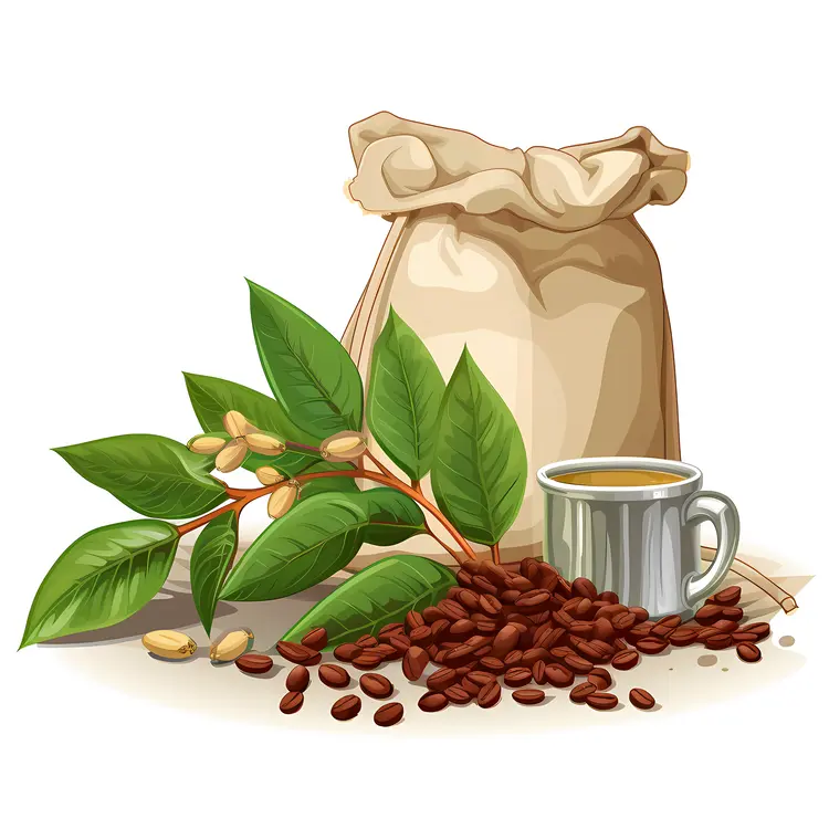 Coffee Beans with Plant and Cup