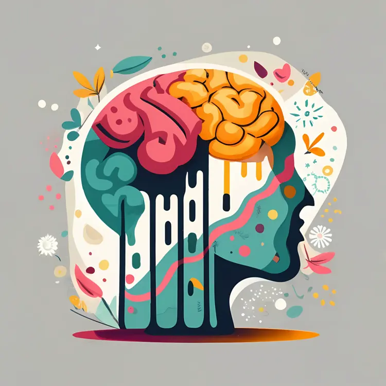 Mental Health Concept with Brain and Flowers