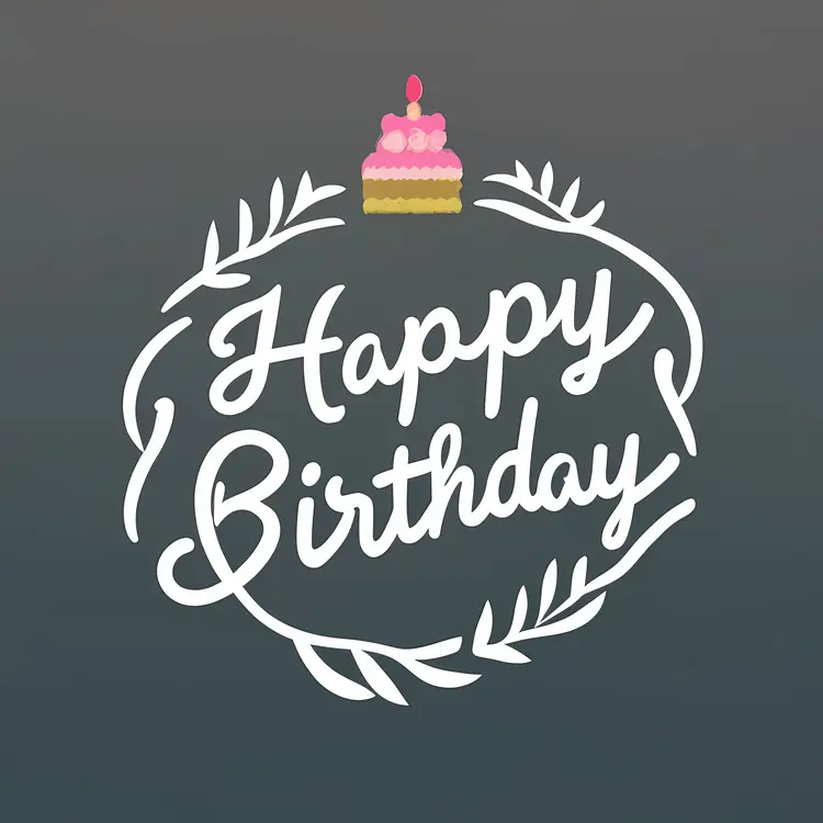Happy Birthday with Cake and Wreath