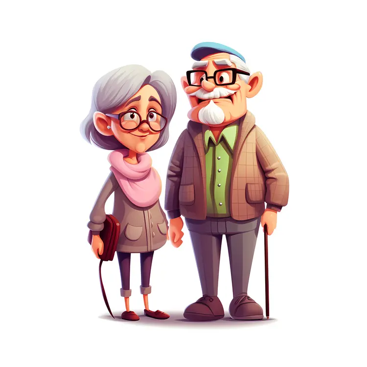 Elderly Couple with Walking Sticks