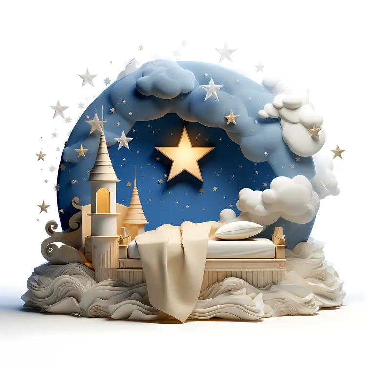 Dreamy Bed with Starry Night Sky and Castle