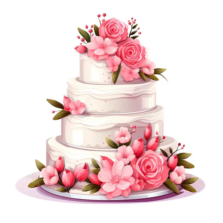 Adorable Floral Pink Wedding Cake