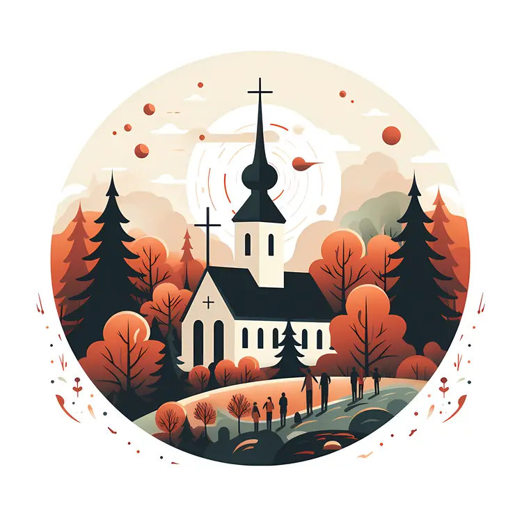 Church in Forest with People