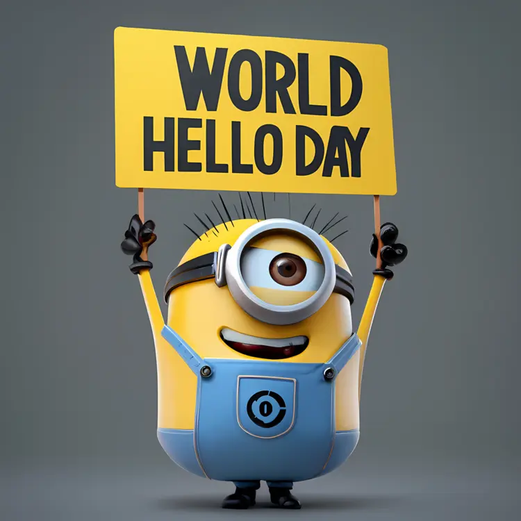 Minion Holding 'World Hello Day' Sign