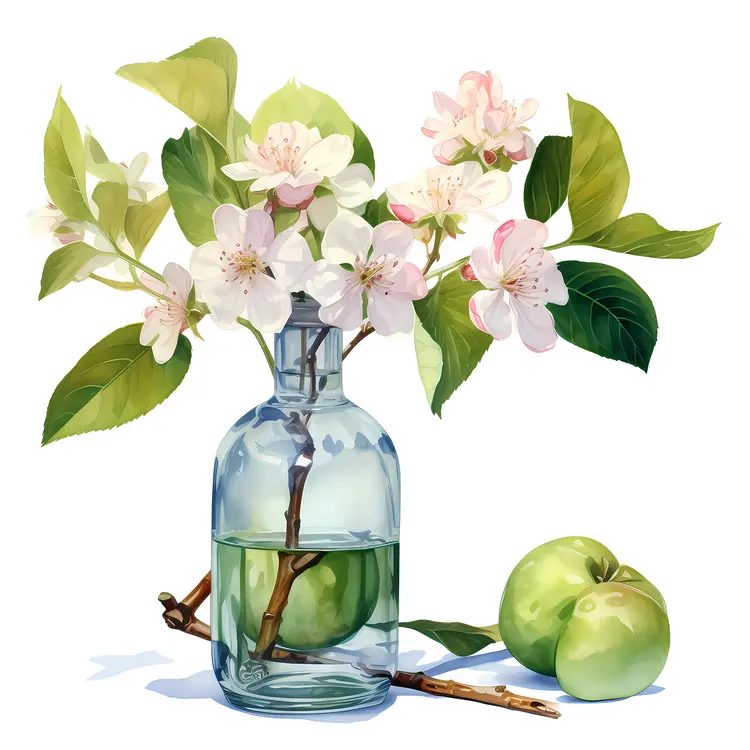 Spring Apple Blossoms in Vase with Apples