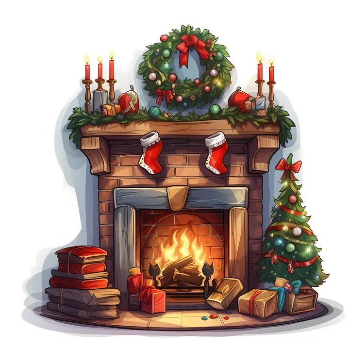 Classic Fireplace with Christmas Tree