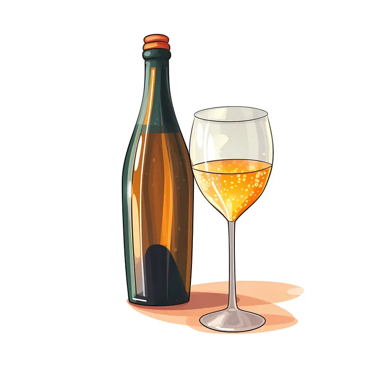 Wine Bottle and Glass Illustration