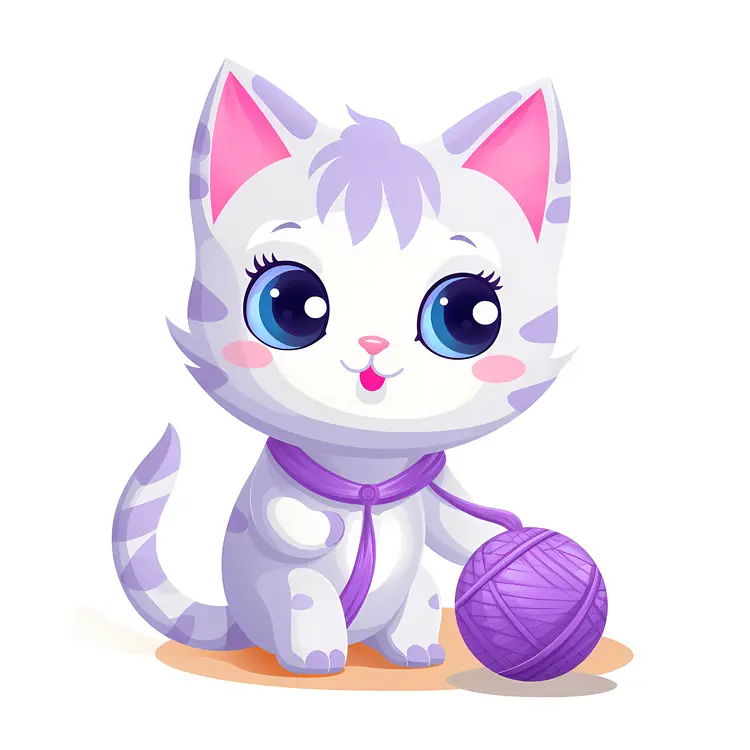 Cute Cat with Purple Yarn Ball