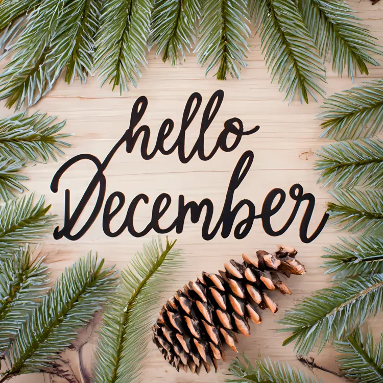Wooden Background with Hello December Greeting