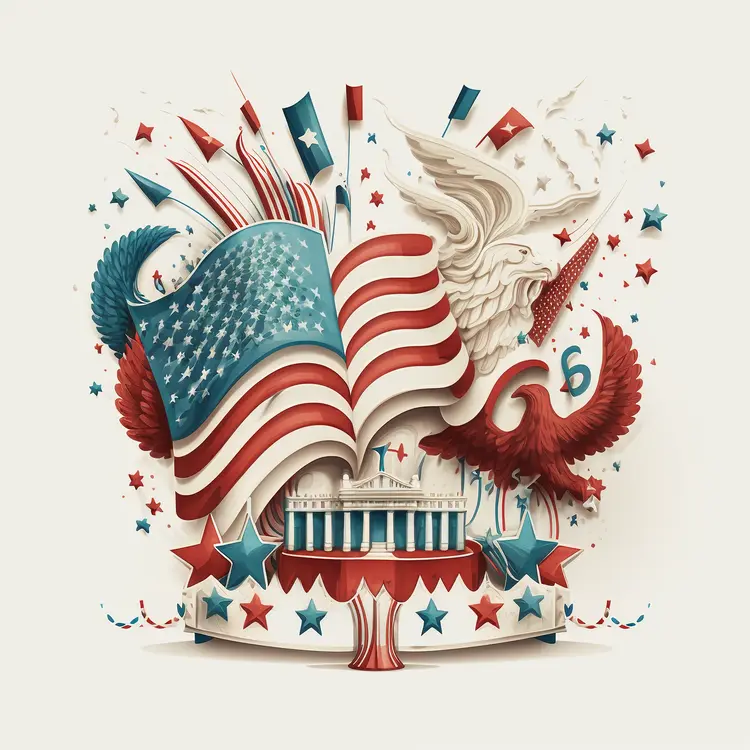 Patriotic American Flag with Eagle and White House