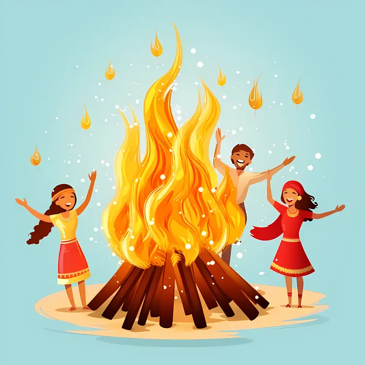 Children Celebrating Around a Bonfire