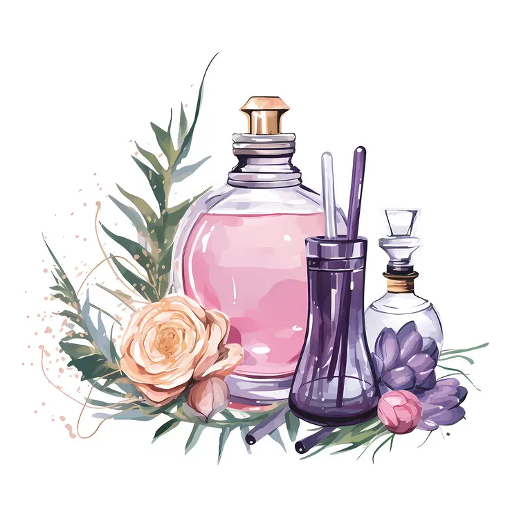 Assorted Perfume Bottles with Floral Elements