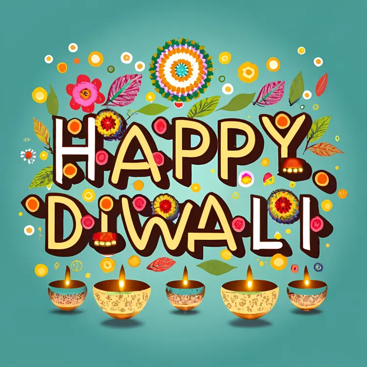 Happy Diwali with Illuminated Diyas and Floral Decorations