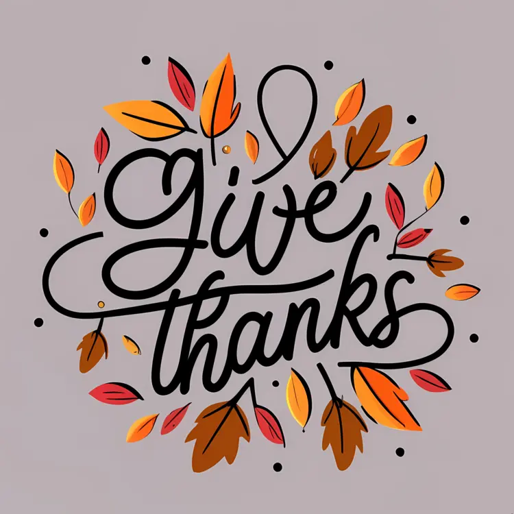 Give Thanks Text with Autumn Leaves