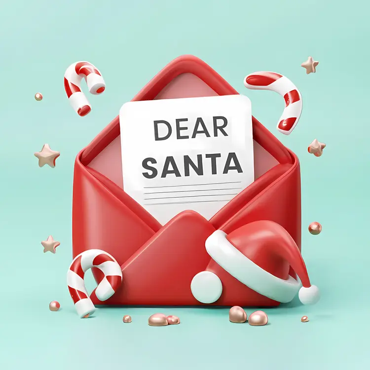 Dear Santa Letter with Candy Canes and Santa Hat