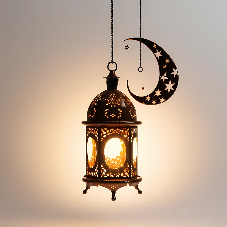 Hanging Lantern with Crescent Moon and Stars