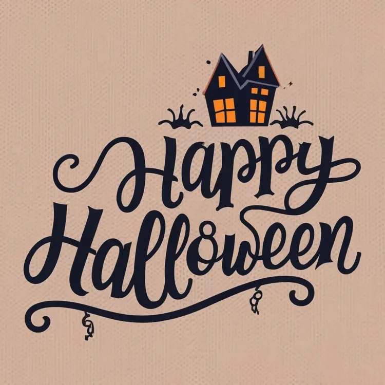 Happy Halloween with Haunted House and Orange Windows