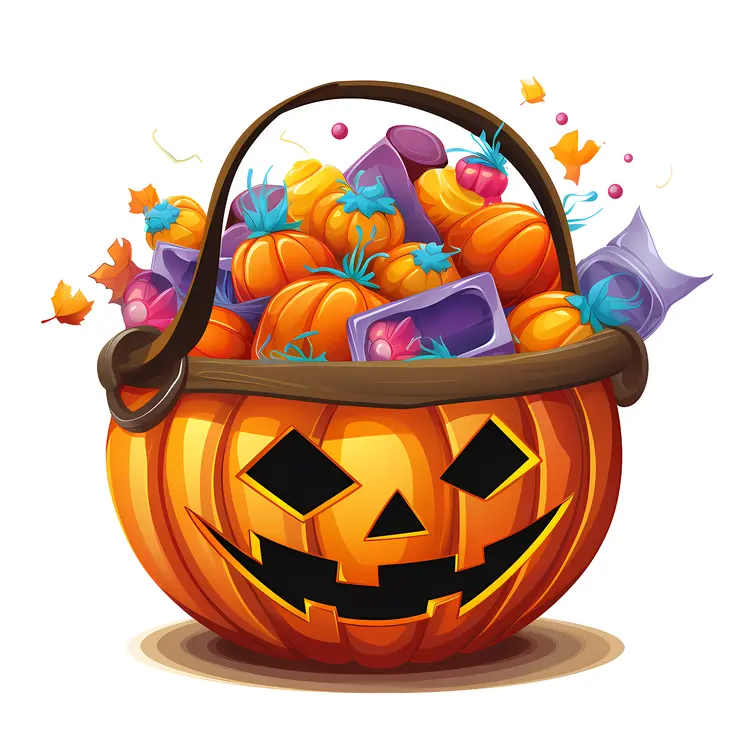 Halloween Pumpkin Basket Full of Candy