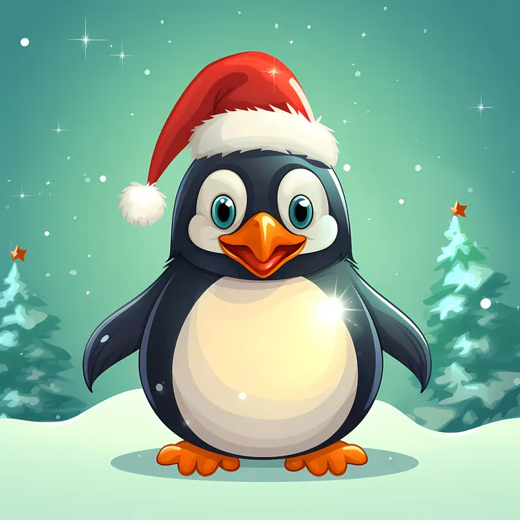 Adorable Penguin with Santa Hat and Scarf