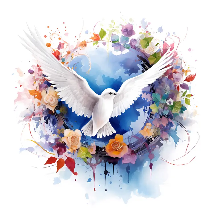 White Dove with Colorful Floral Background