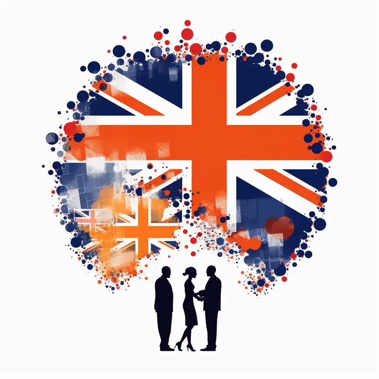 Silhouettes of People with Union Jack Flag Background