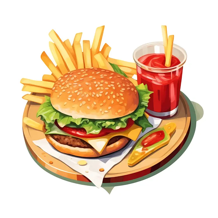 Delicious Burger with Fries and Soda