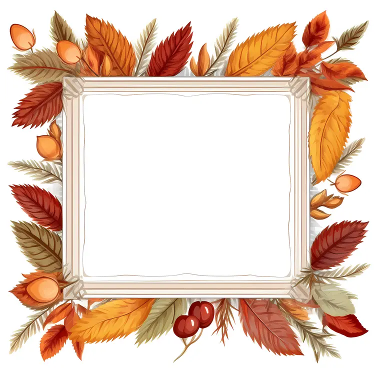 Autumn Leaves Frame with Acorns and Berries