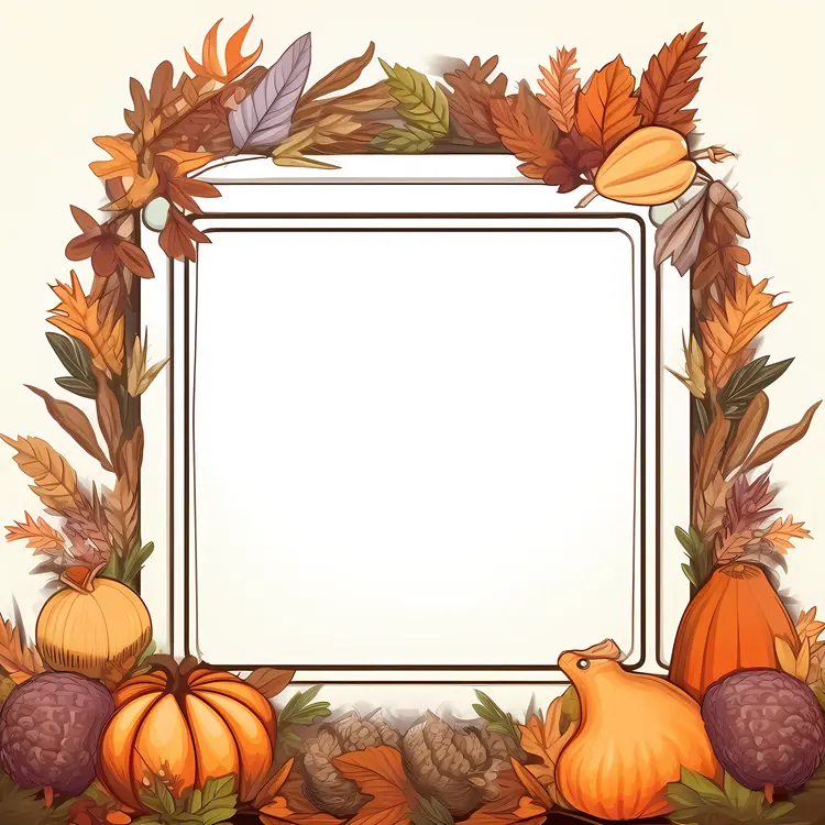 Autumn Frame with Pumpkins and Leaves