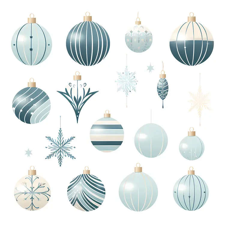 Assorted Blue and White Christmas Ornaments