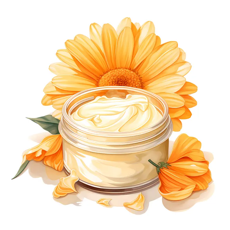 Natural Skincare Cream Jar with Yellow Flowers