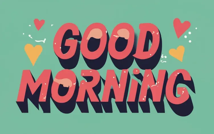 Colorful Good Morning Text with Hearts