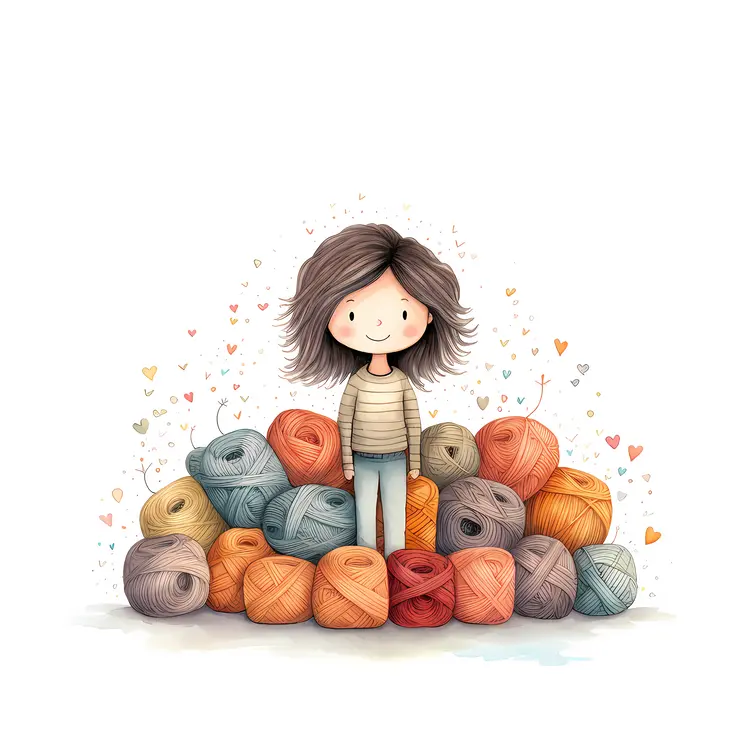 Cute Girl with Colorful Yarn Balls